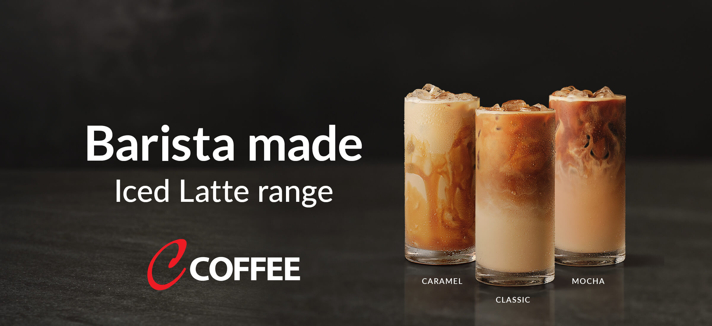 Try out our C Coffee Iced Latte range with your choice of full cream, skim, lactose free, soy, almond or oat milk