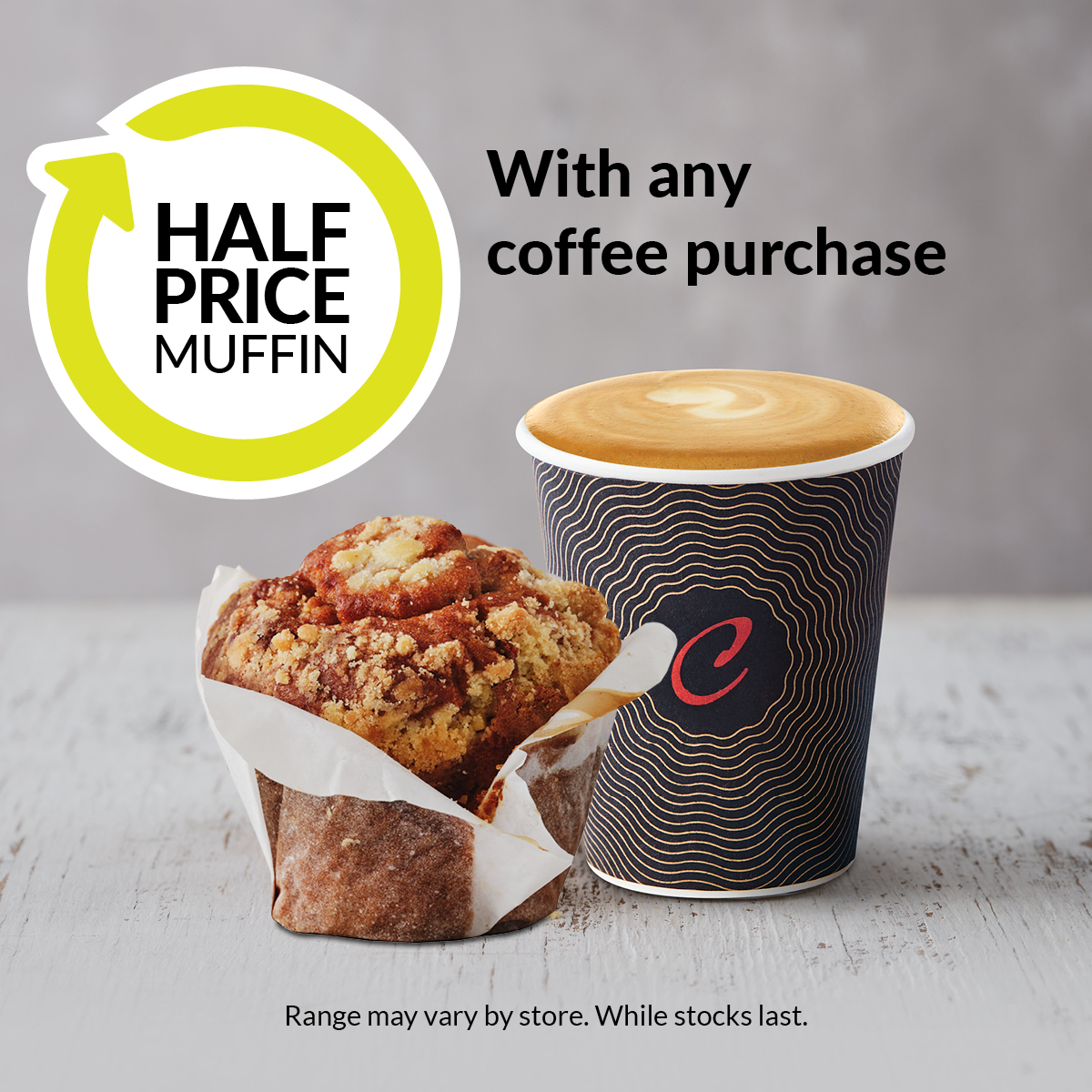 R1 2024-2025 EAT Half Price Muffin with Coffee - Website Specials Tile 500x500px